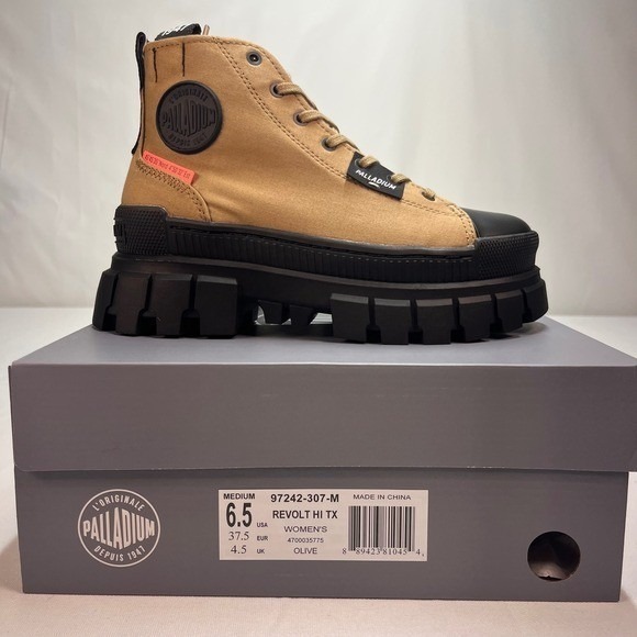 Palladium Shoes - Palladium Revolt Hi TX Olive Women's Platform Lug Sole Ankle Boots